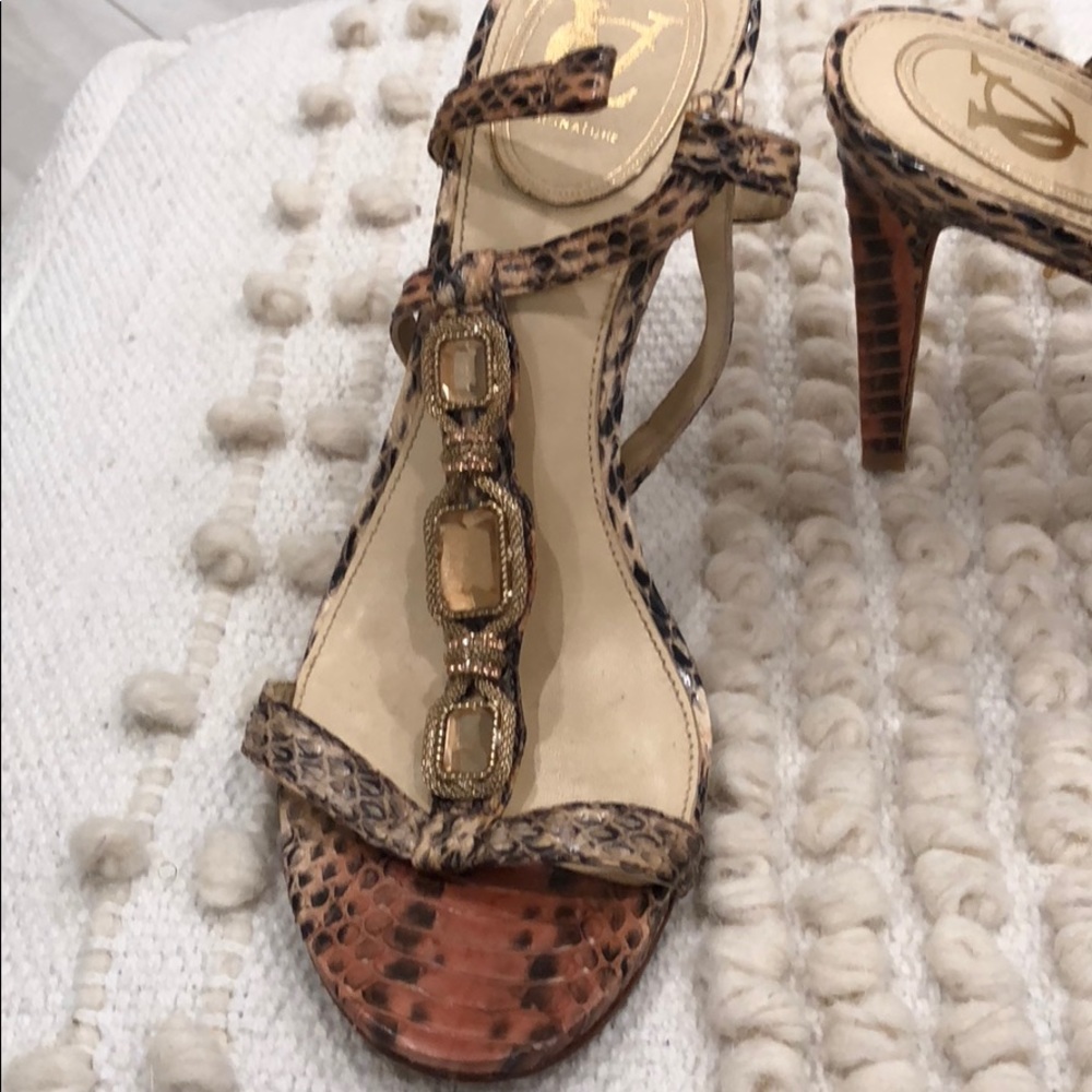 Rose and gold snakeskin heels